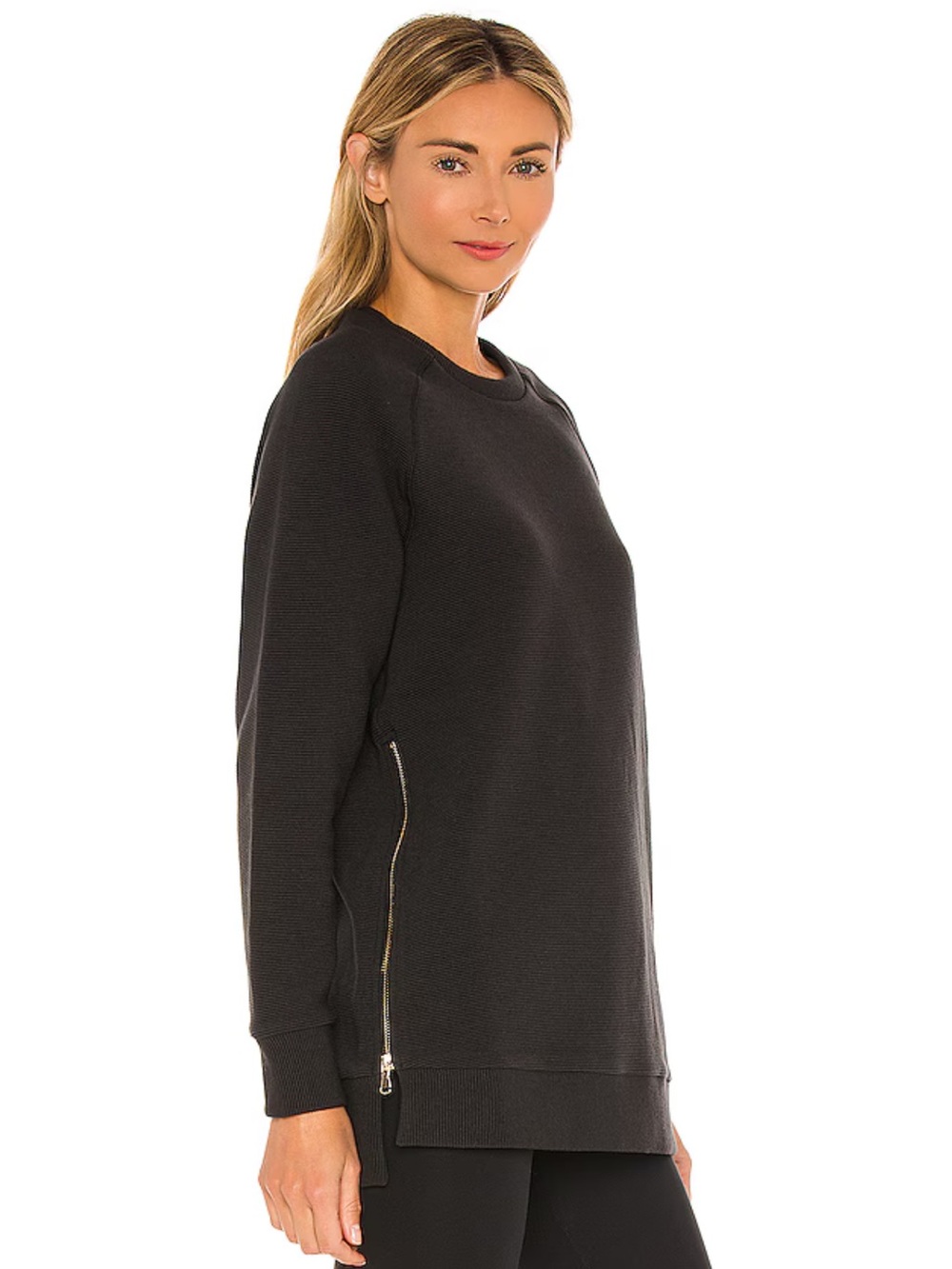 Varley Manning Sweatshirt Black Rib Gold Zipper Accent Size Small